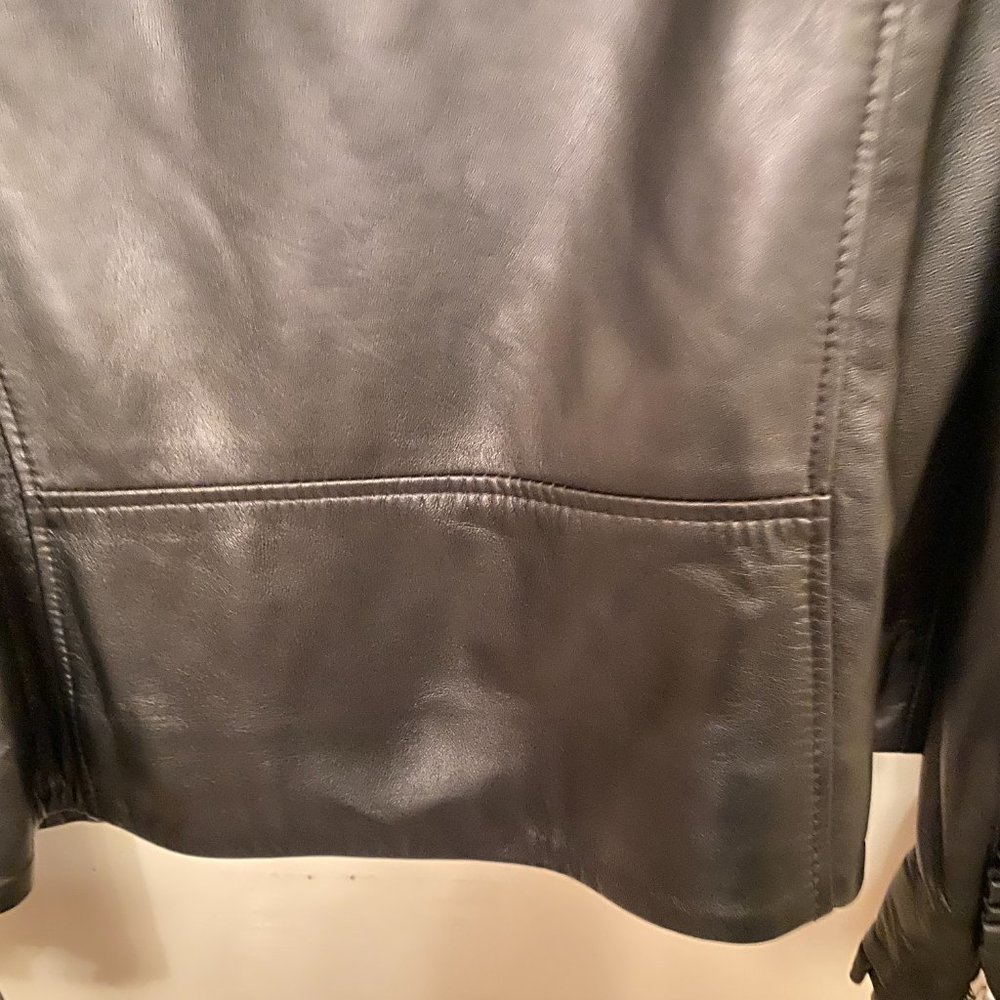 Cinq A Sept Eloise Moto Biker Leather Jacket Ruffled Trim SZ S - Picture 4 of 10